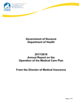 2017-2018 Annual Report on the Operation of the Medical Care Plan