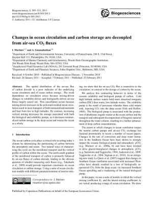 Changes in Ocean Circulation and Carbon Storage Are Decoupled from Air-Sea CO2 Fluxes
