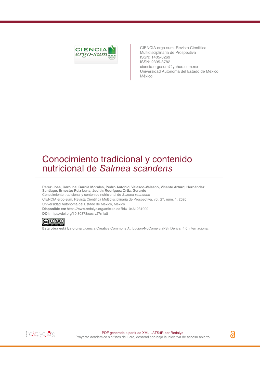 Conocimiento Tradicional Y Contenido Nutricional De Salmea Scandens