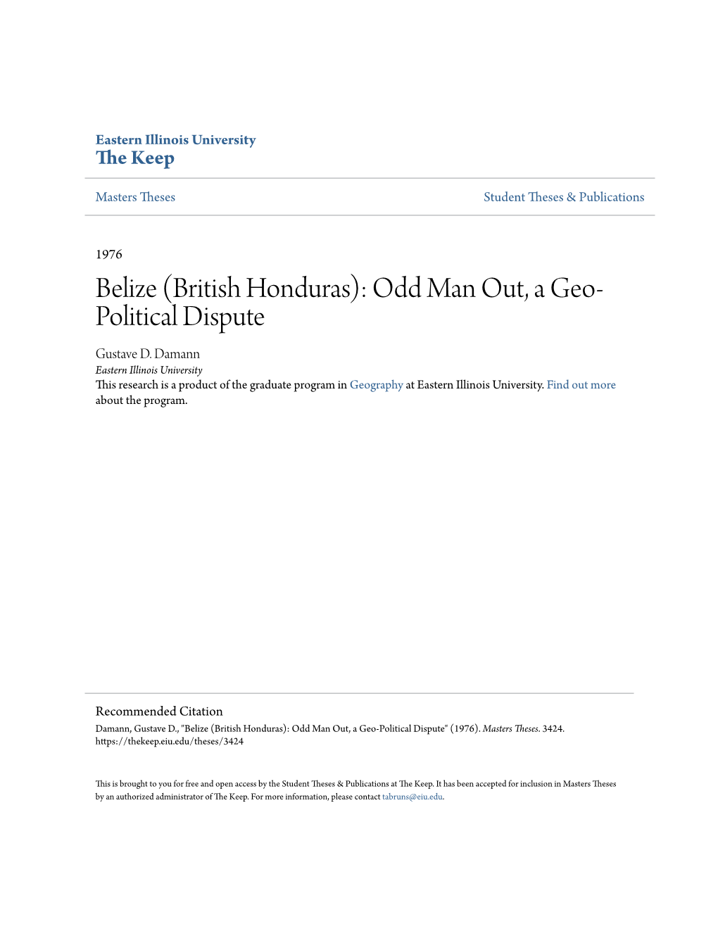 Belize (British Honduras): Odd Man Out, a Geo-Political Dispute