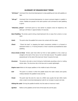 Glossary of Dragon Boat Terms