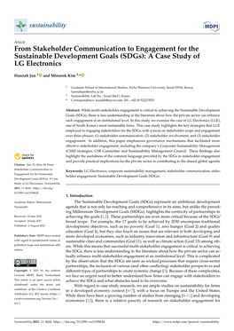 From Stakeholder Communication to Engagement for the Sustainable Development Goals (Sdgs): a Case Study of LG Electronics
