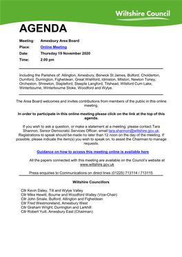 (Public Pack)Agenda Document for Amesbury Area Board, 19/11/2020