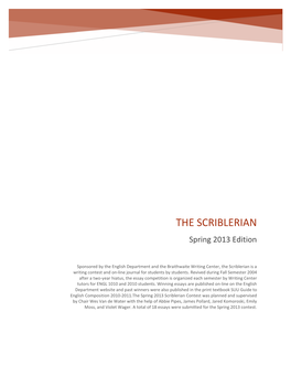 THE SCRIBLERIAN Spring 2013 Edition