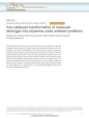 Iron-Catalysed Transformation of Molecular Dinitrogen Into Silylamine Under Ambient Conditions