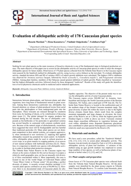 Evaluation of Allelopathic Activity of 178 Caucasian Plant Species