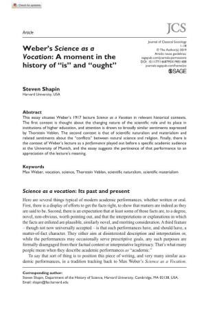 Weber's Science As a Vocation