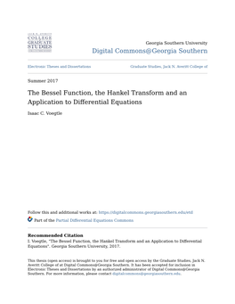The Bessel Function, the Hankel Transform and an Application to Differential Equations