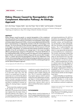 Kidney Disease Caused by Dysregulation of the Complement Alternative Pathway: an Etiologic Approach