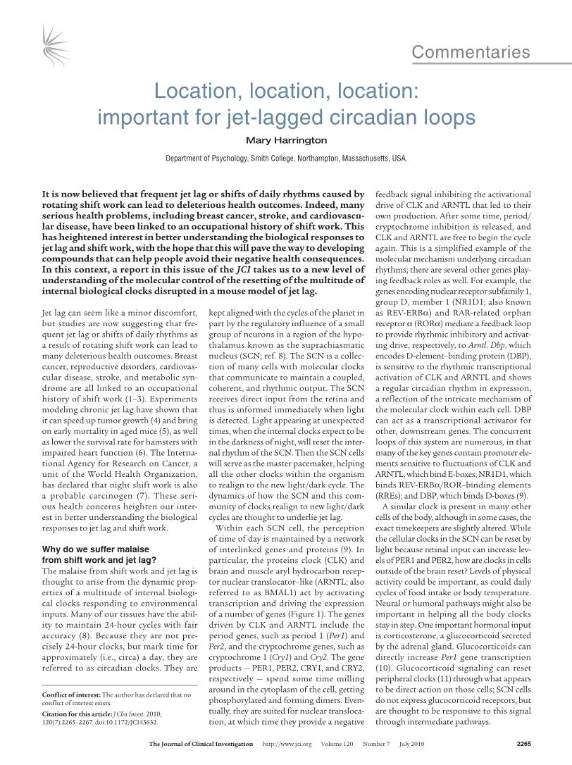 Important for Jet-Lagged Circadian Loops Mary Harrington
