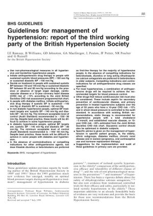 Report of the Third Working Party of the British Hypertension Society
