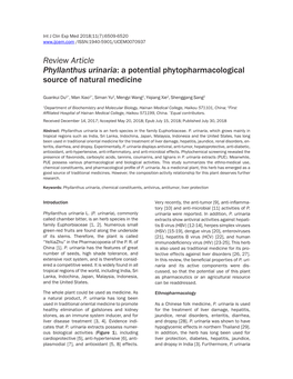 Phyllanthus Urinaria: a Potential Phytopharmacological Source of Natural Medicine