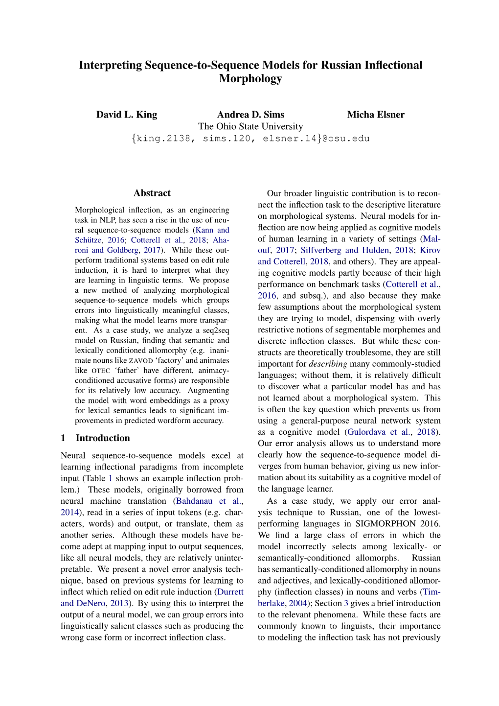 Interpreting Sequence-To-Sequence Models for Russian Inflectional Morphology