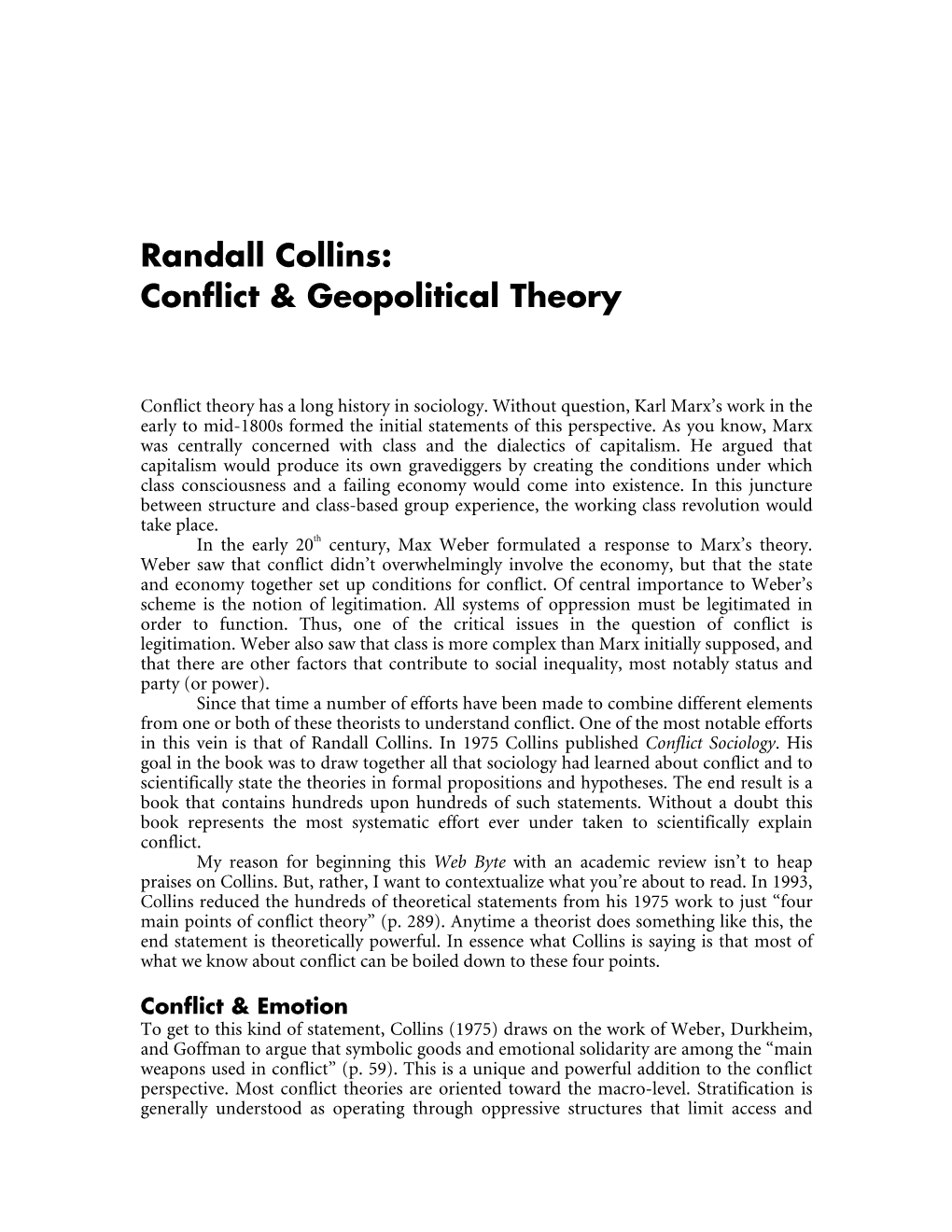 Randall Collins: Conflict & Geopolitical Theory