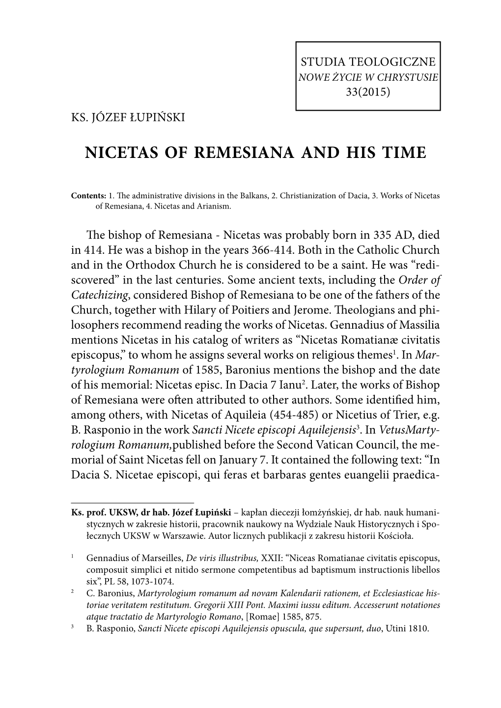 Nicetas of Remesiana and His Time