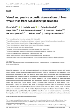 Visual and Passive Acoustic Observations of Blue Whale Trios from Two Distinct Populations