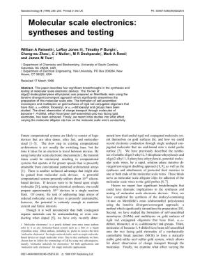 Molecular Scale Electronics: Syntheses and Testing