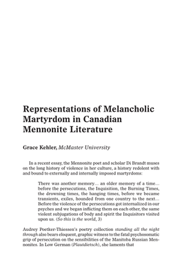 Representations of Melancholic Martyrdom in Canadian Mennonite Literature