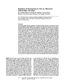 Regulation of Hematopoiesis in Vitro by Alloreactive Natural Killer Cell Clones by Graziella Beuone,*~ Nicholas M. Valiante,* Oriane Viale, S