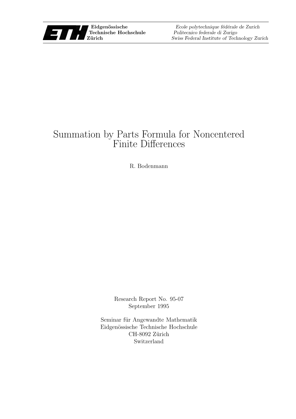 Summation by Parts Formula for Noncentered Finite Differences