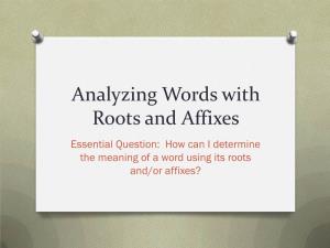 Analyzing Words with Roots and Affixes Essential Question: How Can I Determine the Meaning of a Word Using Its Roots And/Or Affixes? TEK