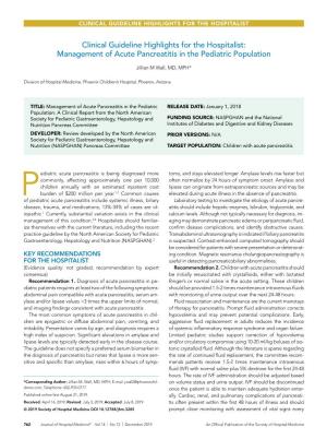 Management of Acute Pancreatitis in the Pediatric Population