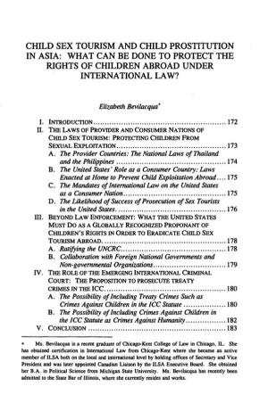 Child Sex Tourism and Child Prostitution in Asia: What Can Be Done to Protect the Rights of Children Abroad Under International Law?