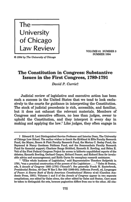 The Constitution in Congress: Substantive Issues in the First Congress, 1789-1791 David P