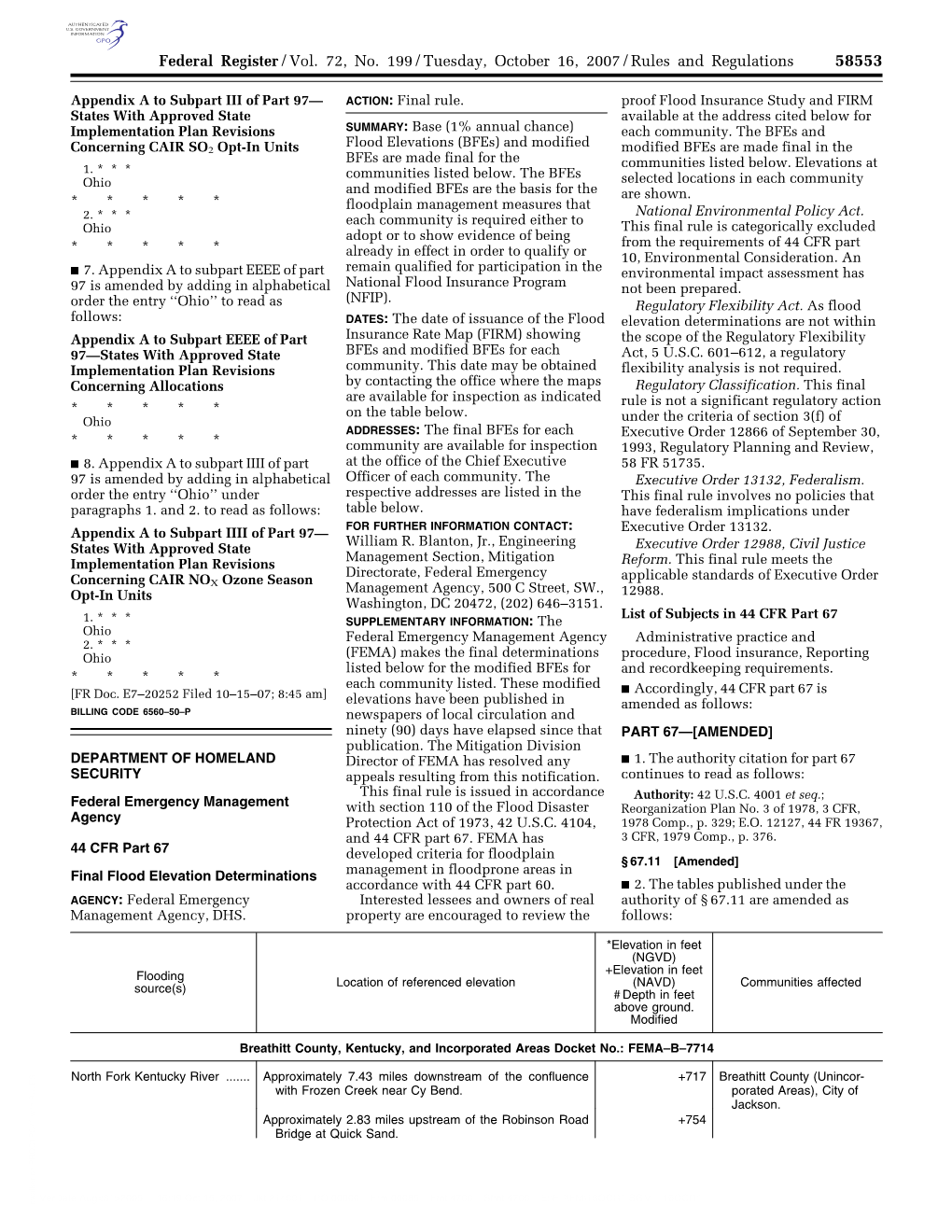 Federal Register/Vol. 72, No. 199/Tuesday, October 16, 2007