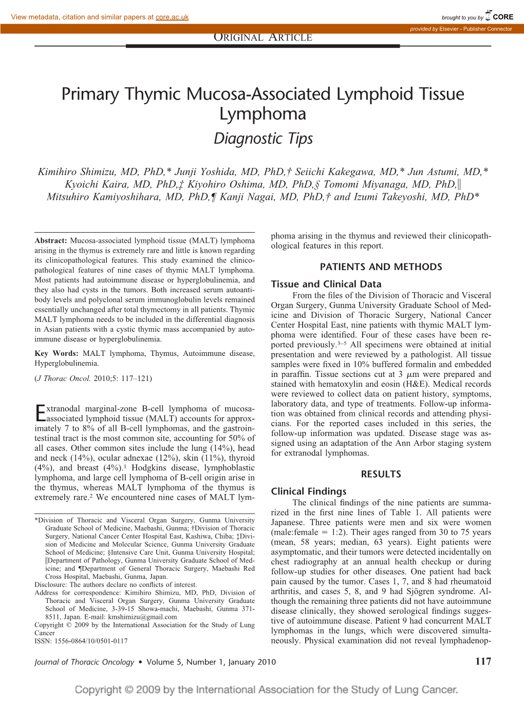 Primary Thymic Mucosa-Associated Lymphoid Tissue Lymphoma: Diagnostic Tips