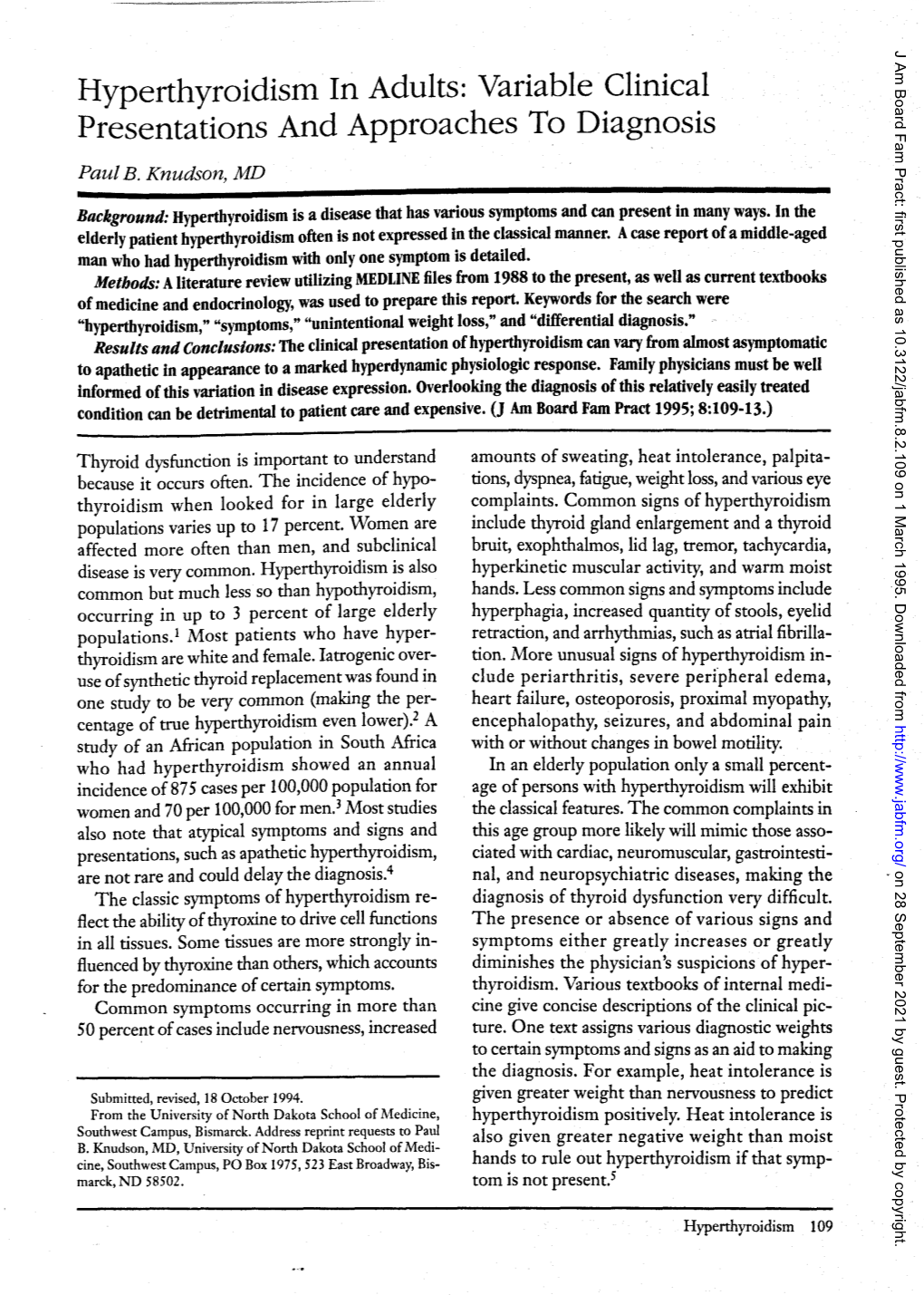 Hyperthyroidism in Adults: Variable Clinical Presentations and Approaches to Diagnosis