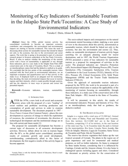 Monitoring of Key Indicators of Sustainable Tourism in the Jalapão State Park/Tocantins: a Case Study of Environmental Indicators Veruska C