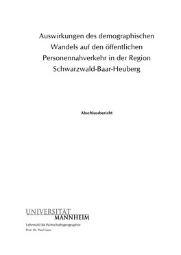 Auswirkungen Des Demographischen Wandels Auf Den Öffentlichen Personennahverkehr in Der Region Schwarzwald-Baar-Heuberg