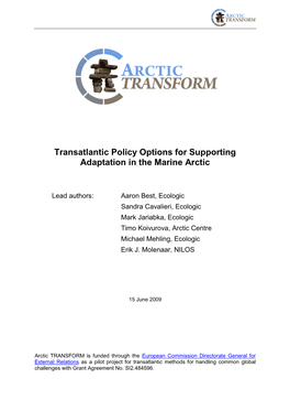 Transatlantic Policy Options for Supporting Adaptation in the Marine Arctic