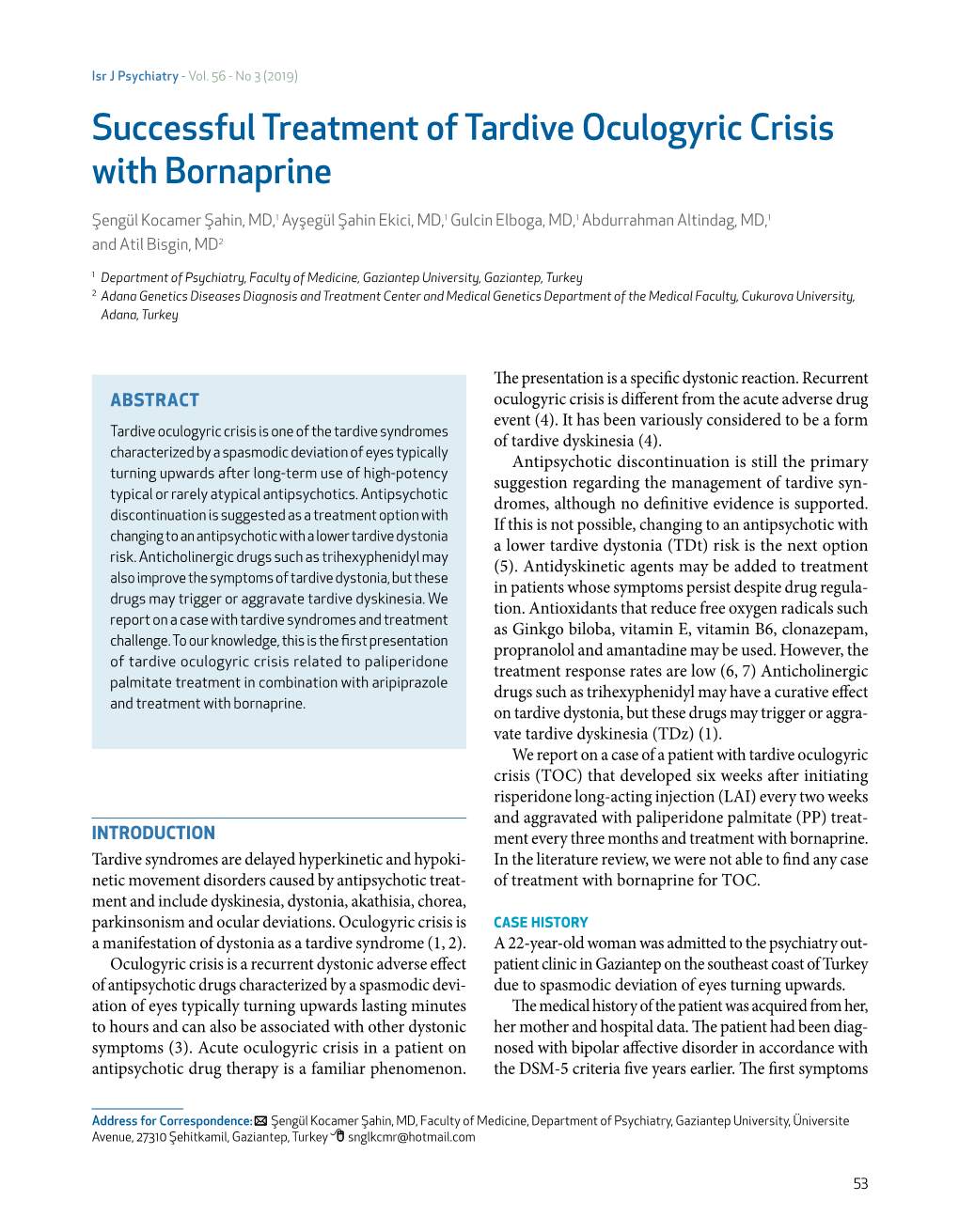 Successful Treatment of Tardive Oculogyric Crisis with Bornaprine