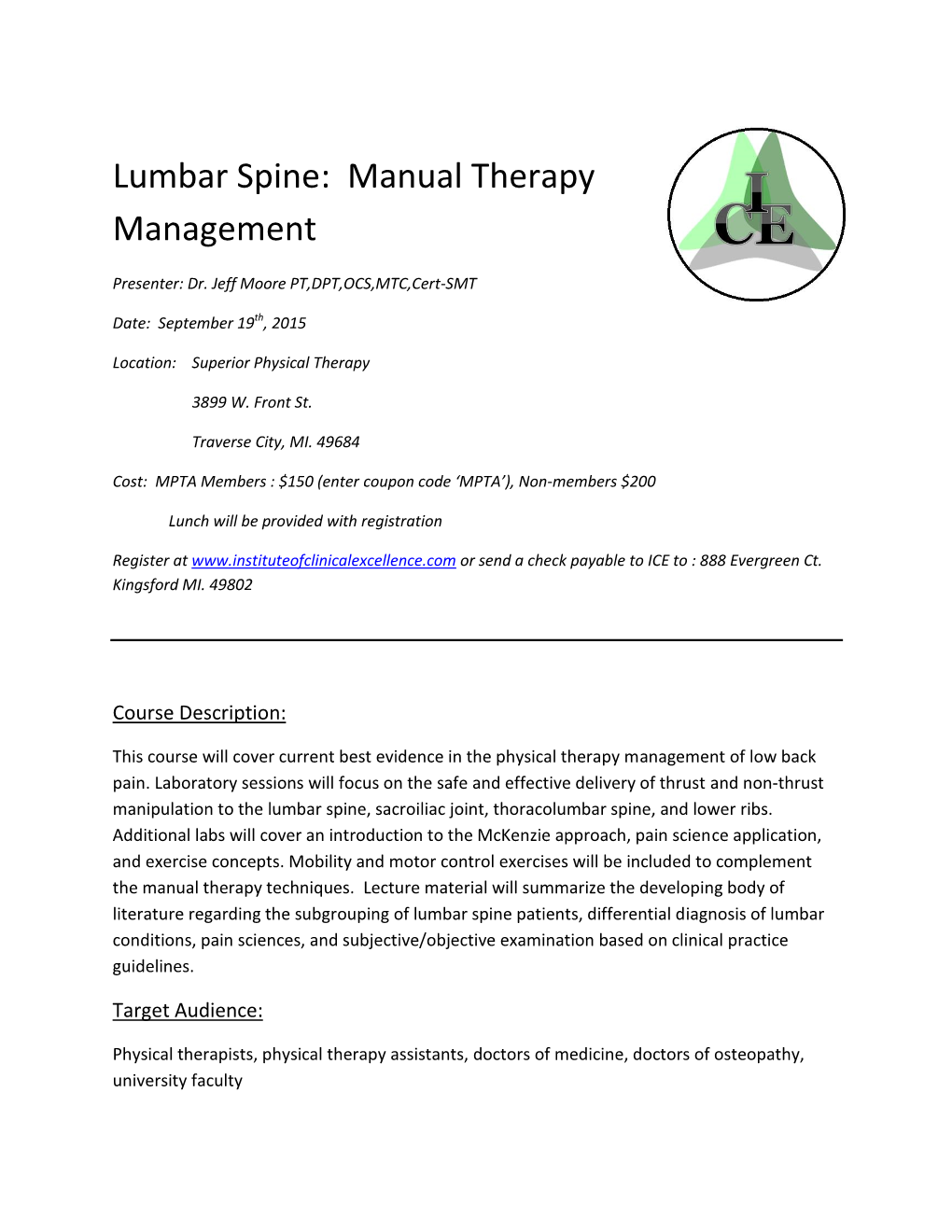 Lumbar Spine: Manual Therapy Management