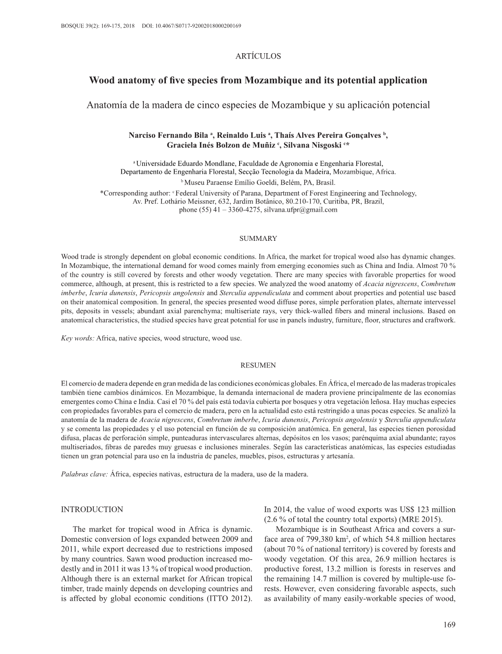 Wood Anatomy of Five Species from Mozambique and Its Potential Application