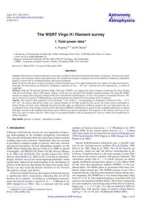 The WSRT Virgo H I Filament Survey