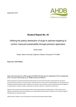 Student Report No. 43 Utilising the Patchy Distribution of Slugs To