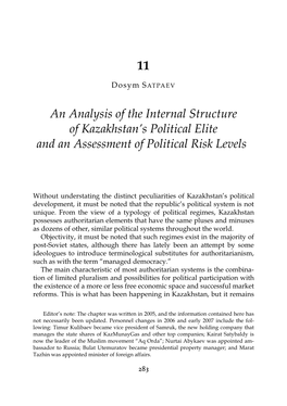 11 an Analysis of the Internal Structure of Kazakhstan's Political