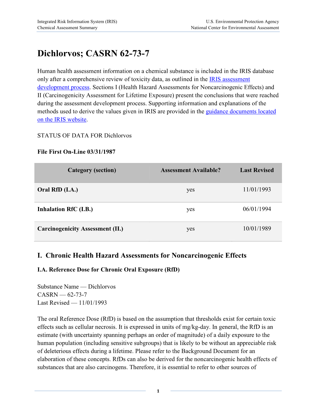 Dichlorvos; CASRN 62-73-7