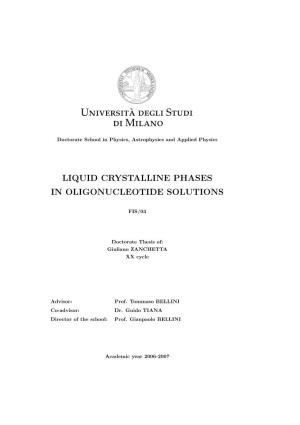 Liquid Crystalline Phases in Oligonucleotide Solutions