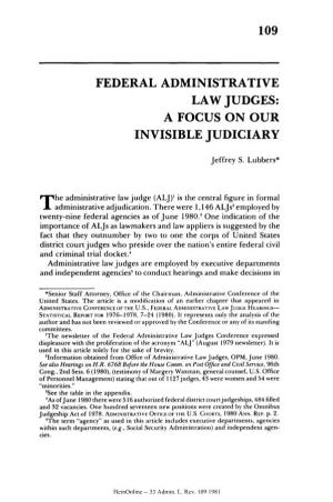 109 Federal Administrative Law Judges: a Focus on Our