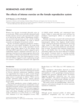 HORMONES and SPORT the Effects of Intense Exercise on the Female