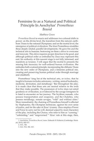 Feminine Io As a Natural and Political Principle in Aeschylus' Prometheus Bound