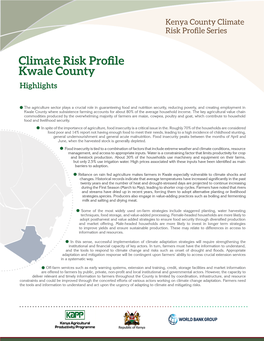 Climate Risk Profile Kwale County Highlights