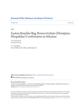 Eastern Boxelder Bug, Boisea Trivittata (Hemiptera: Rhopalidae) Confirmation in Arkansas S