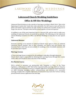 Lakewood Church Wedding Guidelines Office & Off-Site Weddings