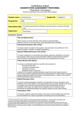 DISSERTATION ASSESSMENT PROFORMA: Theoretical / Conceptual (Including: Desk-Based, Secondary Data, Meta-Analysis) 1