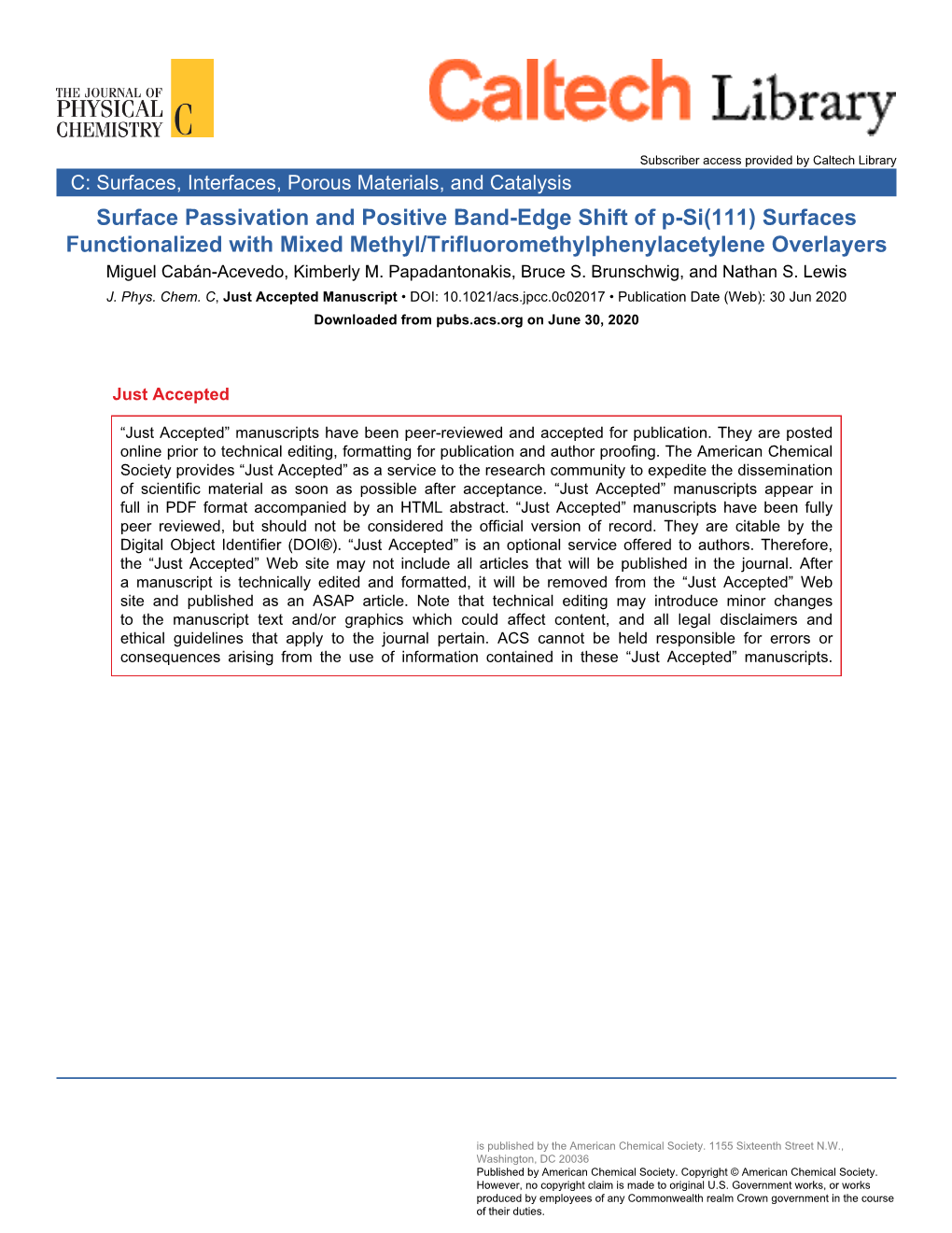 Surface Passivation and Positive Band-Edge Shift of P-Si(111)